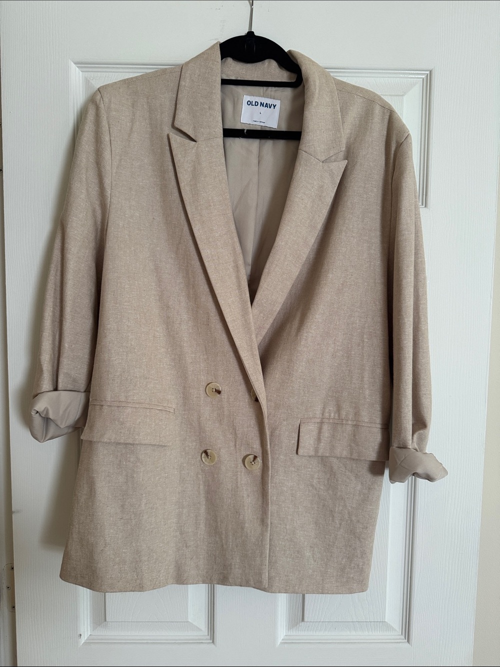 Old Navy Beige Double-Breasted Relaxed Blazer